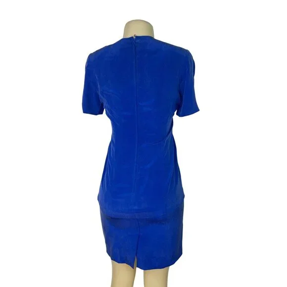 YL Women's Royal Blue Short Sleeve Dress W/ Back Zipper Elegant Design Size 4P - Picture 3 of 10
